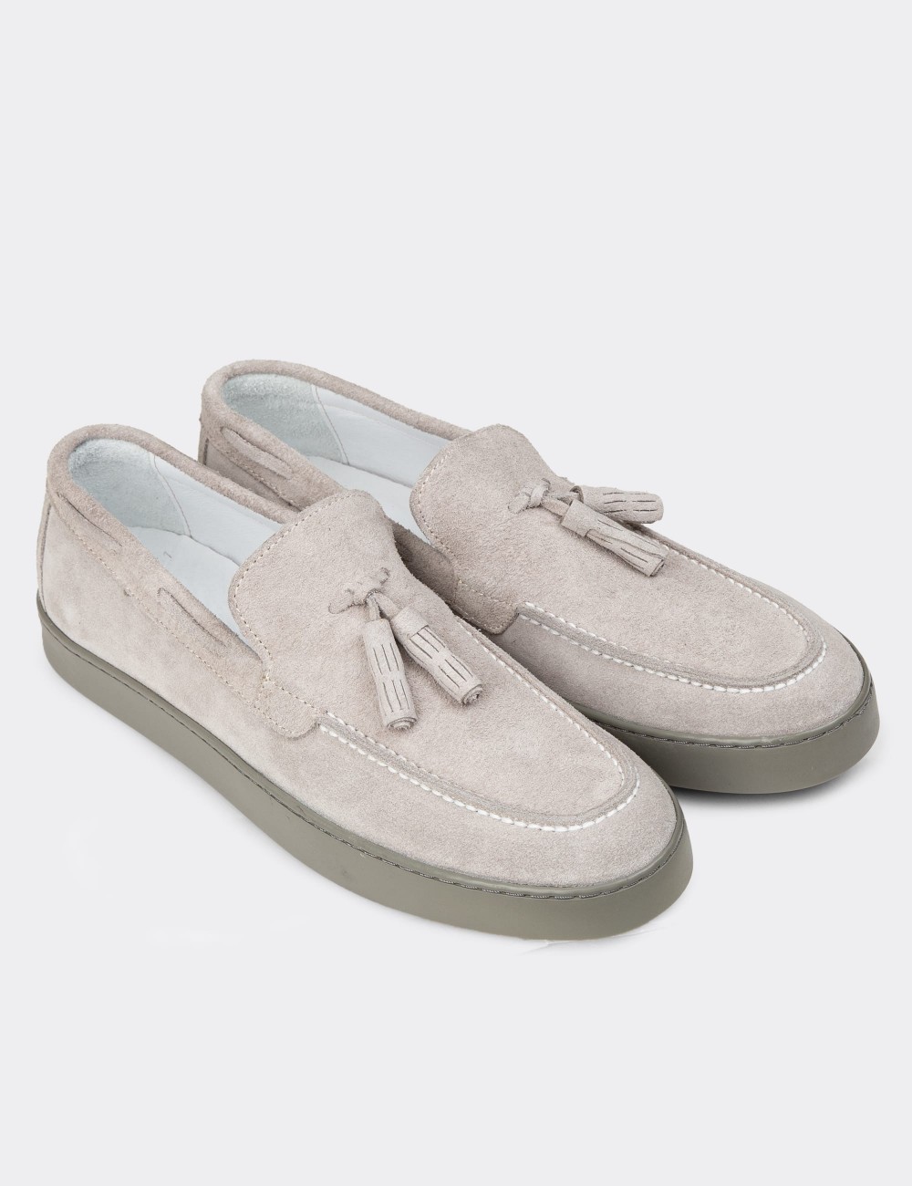 Men's Gray Suede Leather Slip-On Shoes - 01994MGRIC01