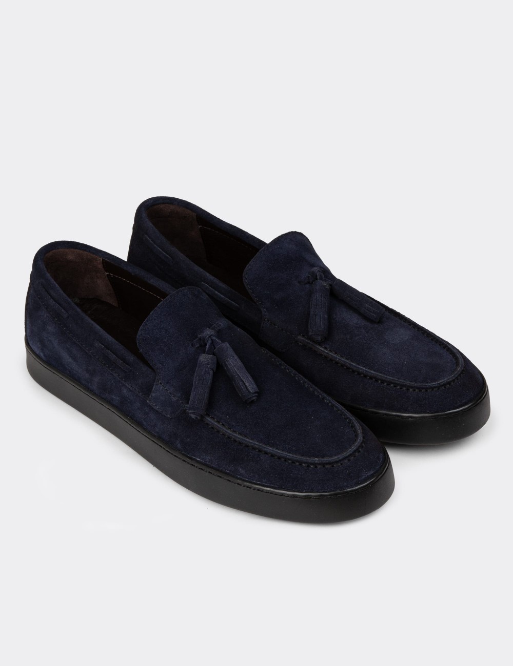 Men's Navy Suede Leather Loafers - 01994MLCVC01