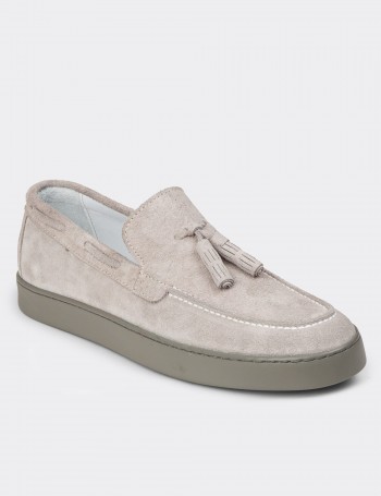Men's Gray Suede Leather Slip-On Shoes