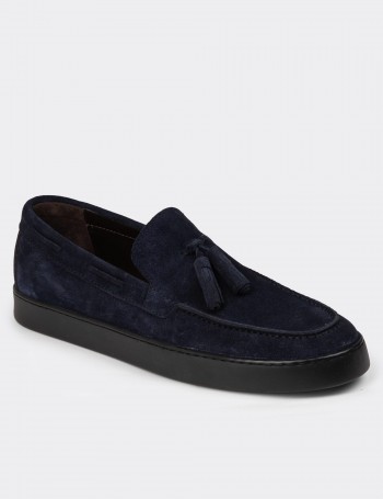 Men's Navy Suede Leather Loafers