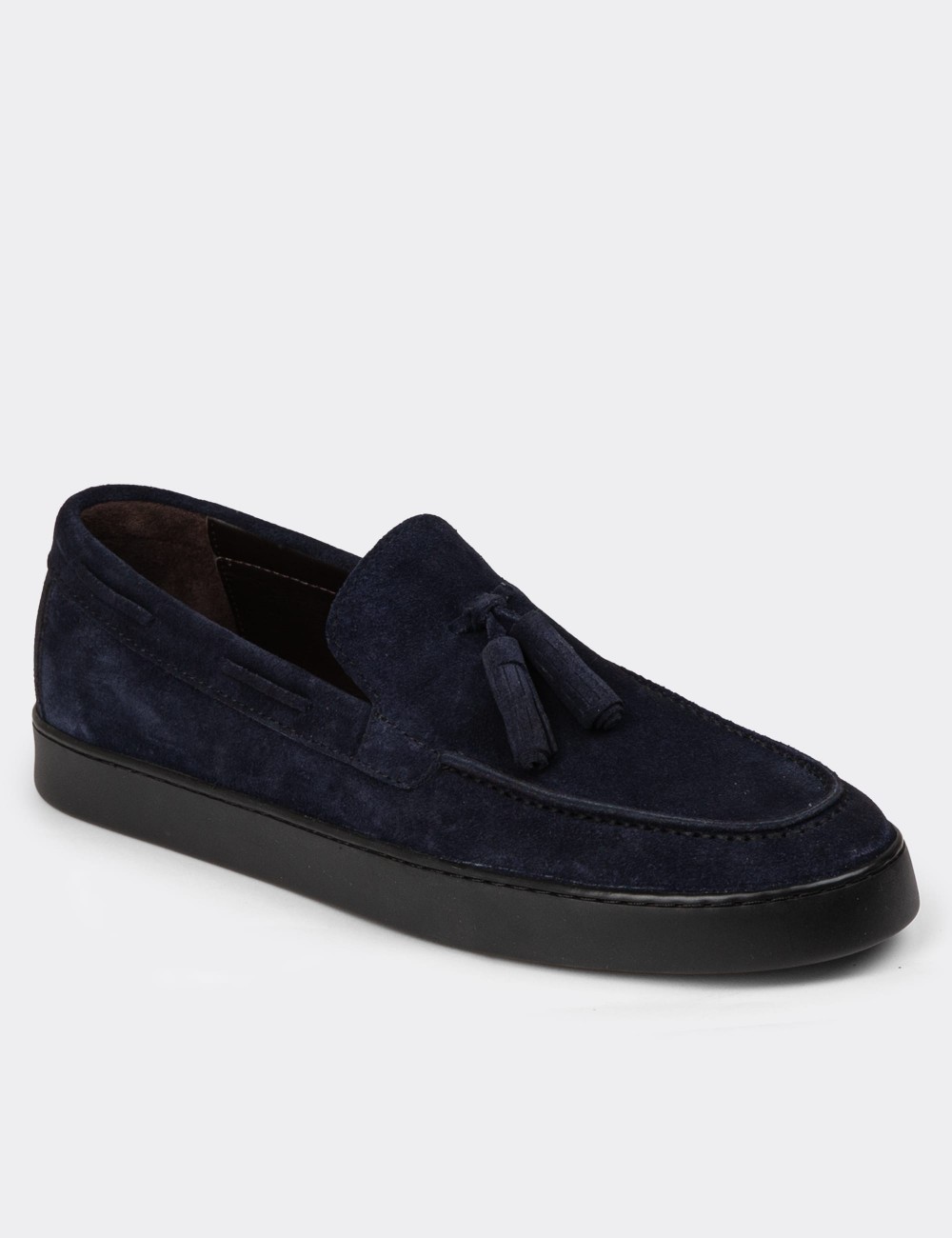 Men's Navy Suede Leather Loafers - 01994MLCVC01