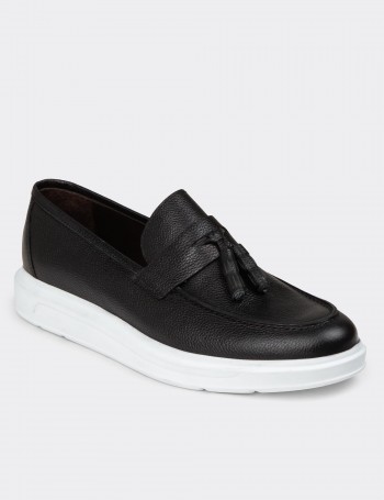 Men's Black Leather Loafer Shoes