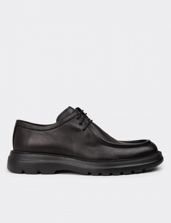Men's Black Leather Lace-up Footwear
