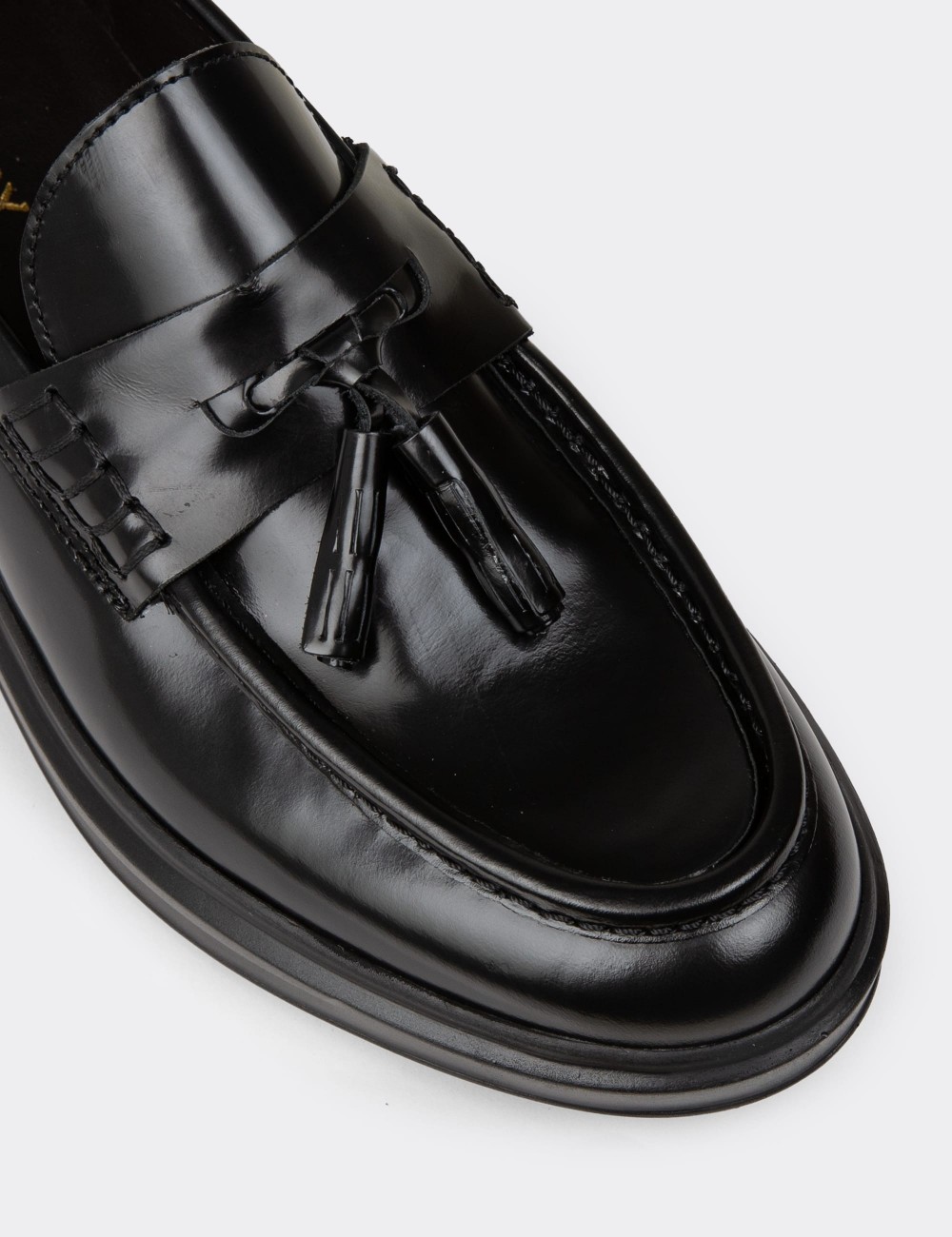 Men's Black Leather Loafers - 02001MSYHP01