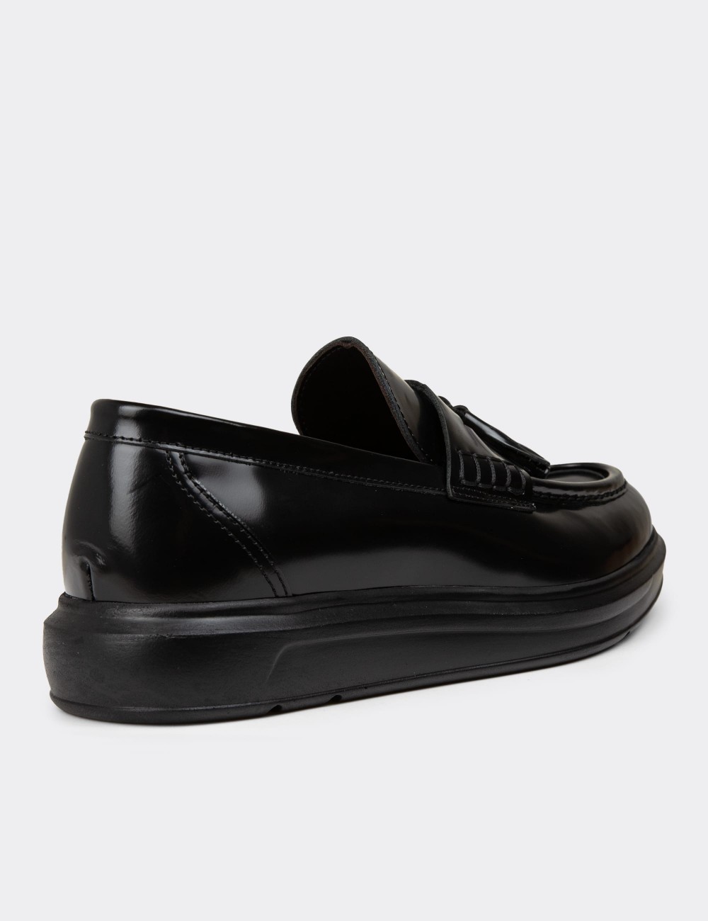 Men's Black Leather Loafers - 02001MSYHP01