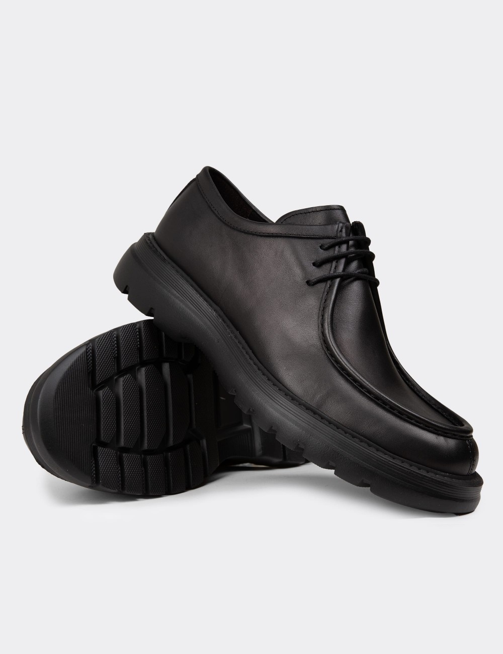 Men's Black Leather Lace-up Footwear - 01926MSYHE01