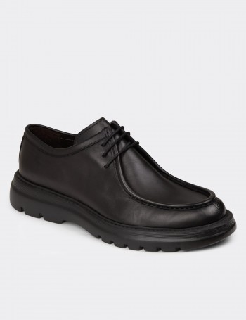 Men's Black Leather Lace-up Footwear