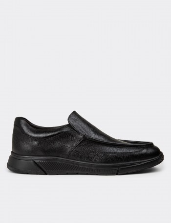 Men's Black Leather Slip-On Shoes