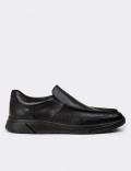 Men's Black Leather Slip-On Shoes