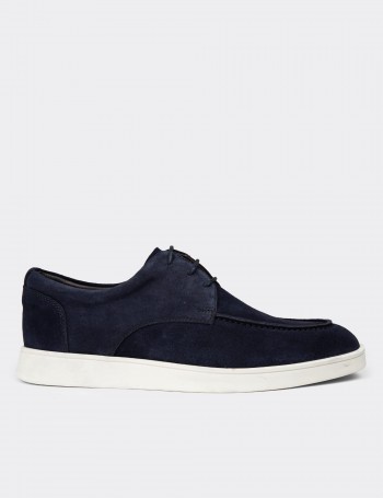 Men's Navy Suede Leather Lace-Up Footwear