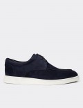 Men's Navy Suede Leather Lace-Up Footwear