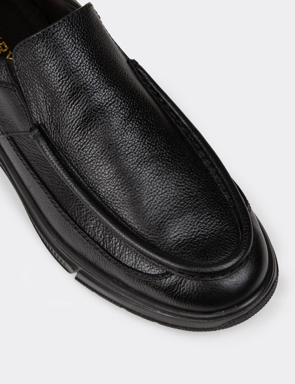 Men's Black Leather Slip-On Shoes - 01999MSYHC01