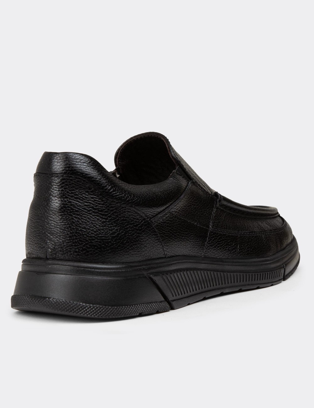 Men's Black Leather Slip-On Shoes - 01999MSYHC01