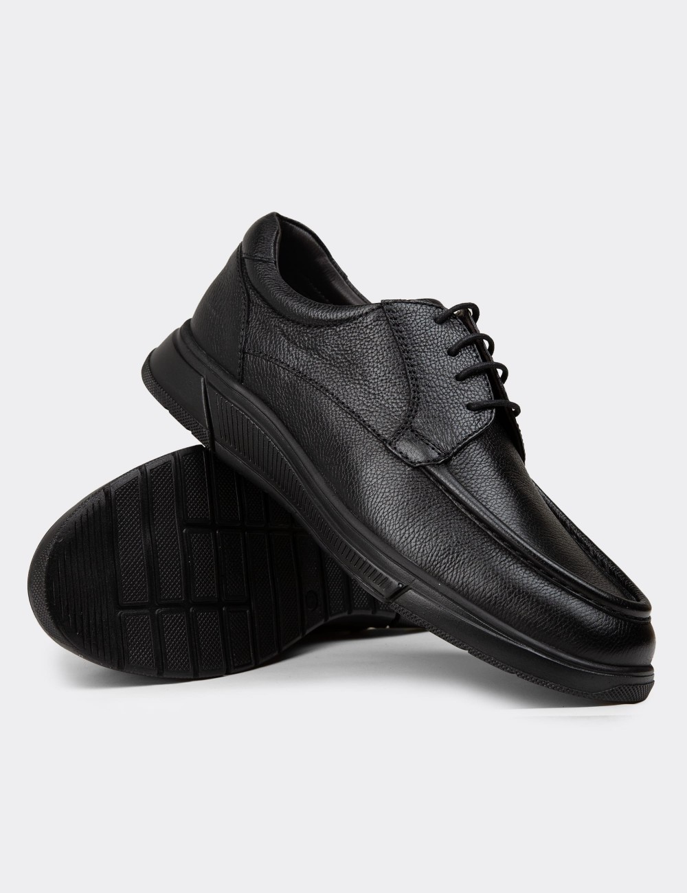 Men's Black Leather Lace-up Footwear - 01998MSYHC01