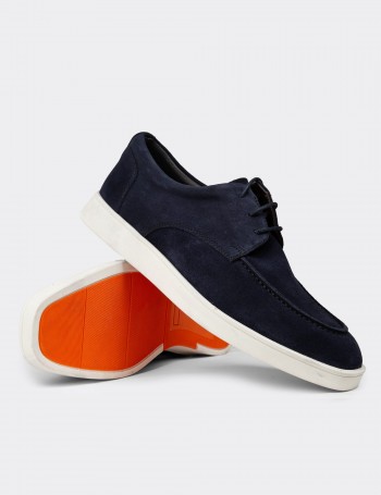 Men's Navy Suede Leather Lace-Up Footwear