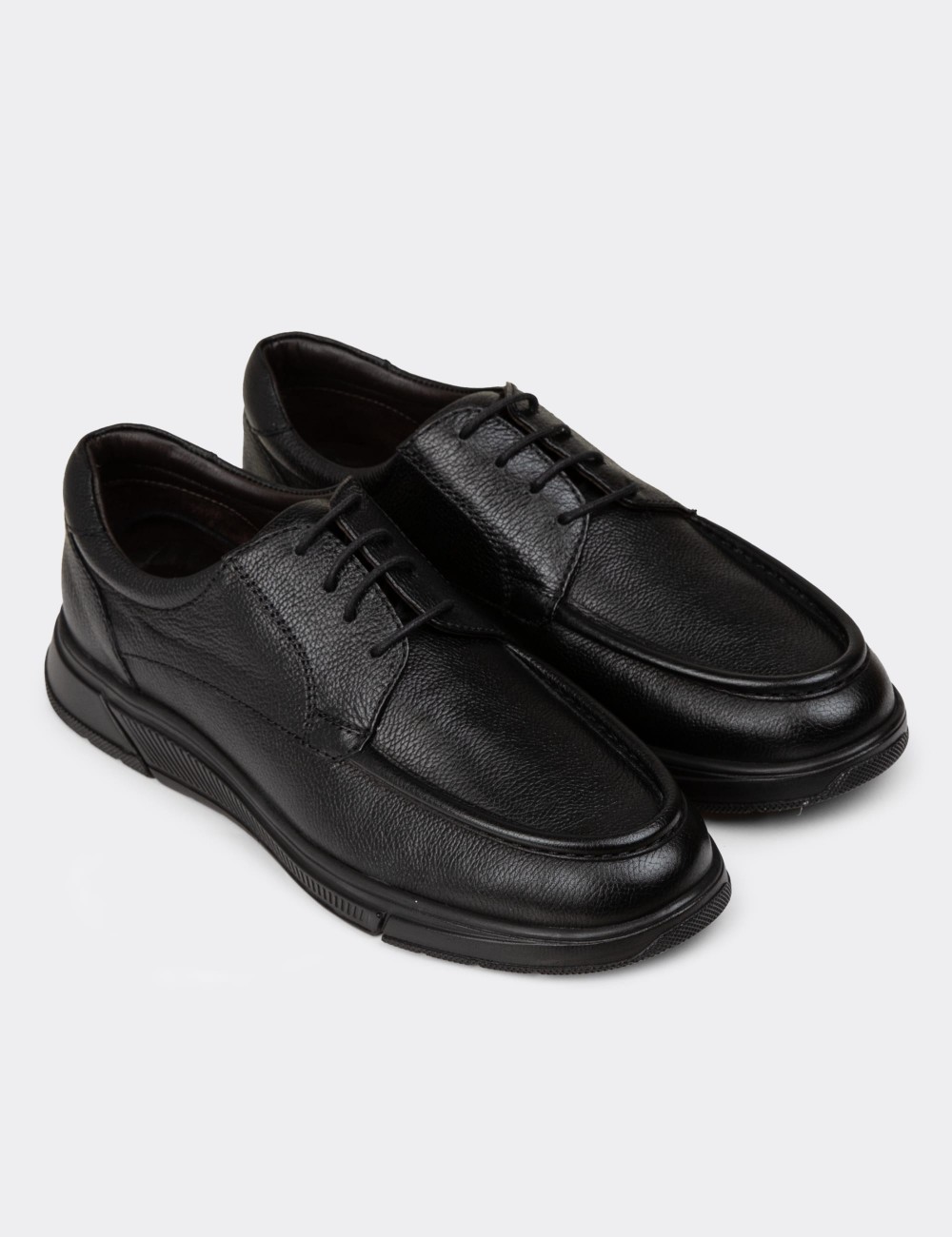 Men's Black Leather Lace-up Footwear - 01998MSYHC01