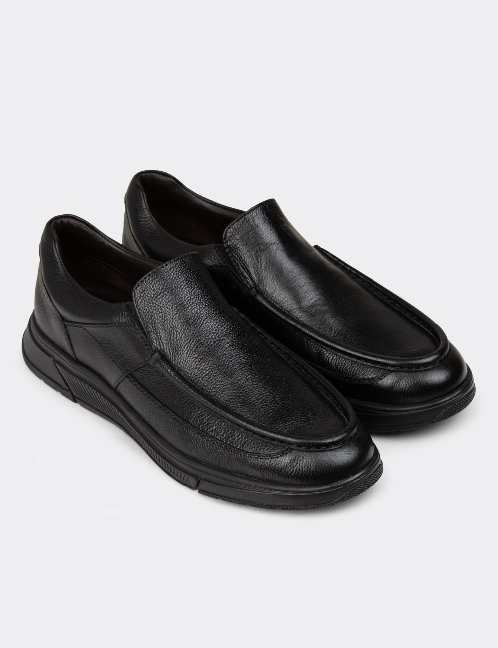 Men's Black Leather Slip-On Shoes - 01999MSYHC01