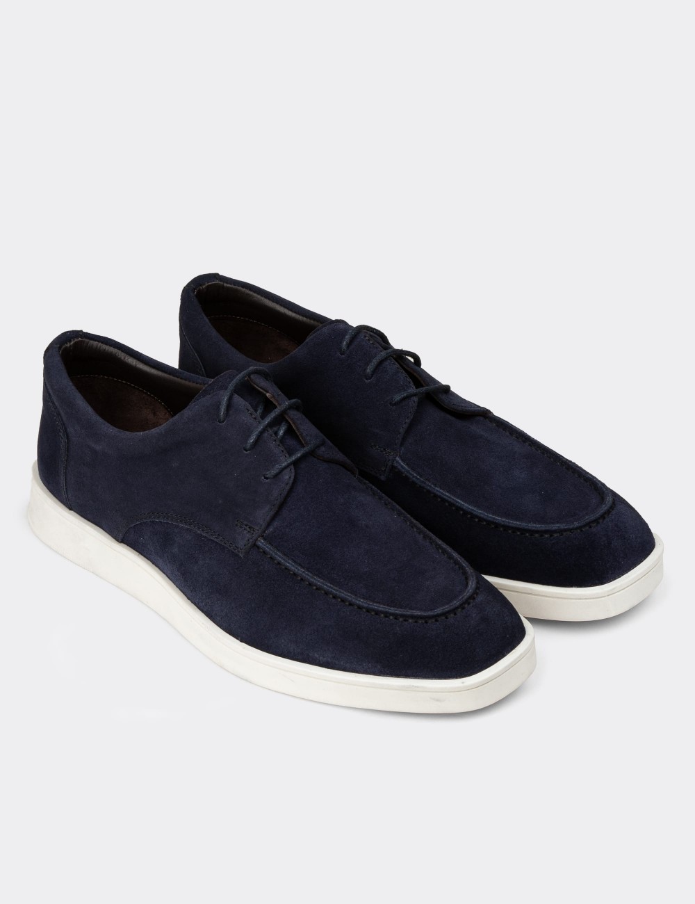 Men's Navy Suede Leather Lace-Up Footwear - 01996MLCVC01