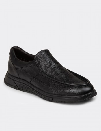Men's Black Leather Slip-On Shoes