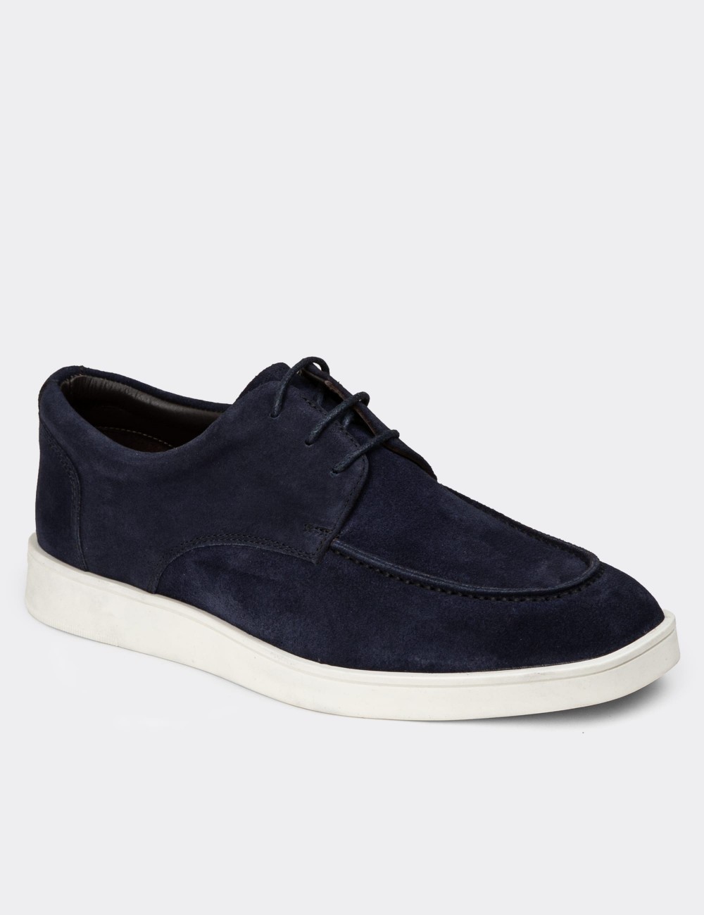 Men's Navy Suede Leather Lace-Up Footwear - 01996MLCVC01