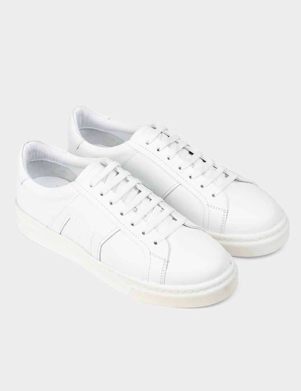 Men's White Leather Sneakers - 02002MBYZC01
