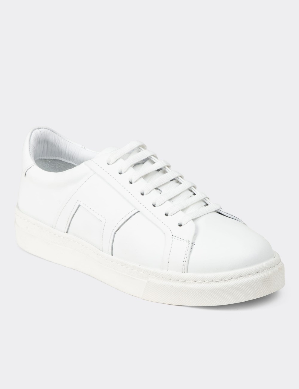Men's White Leather Sneakers - 02002MBYZC01
