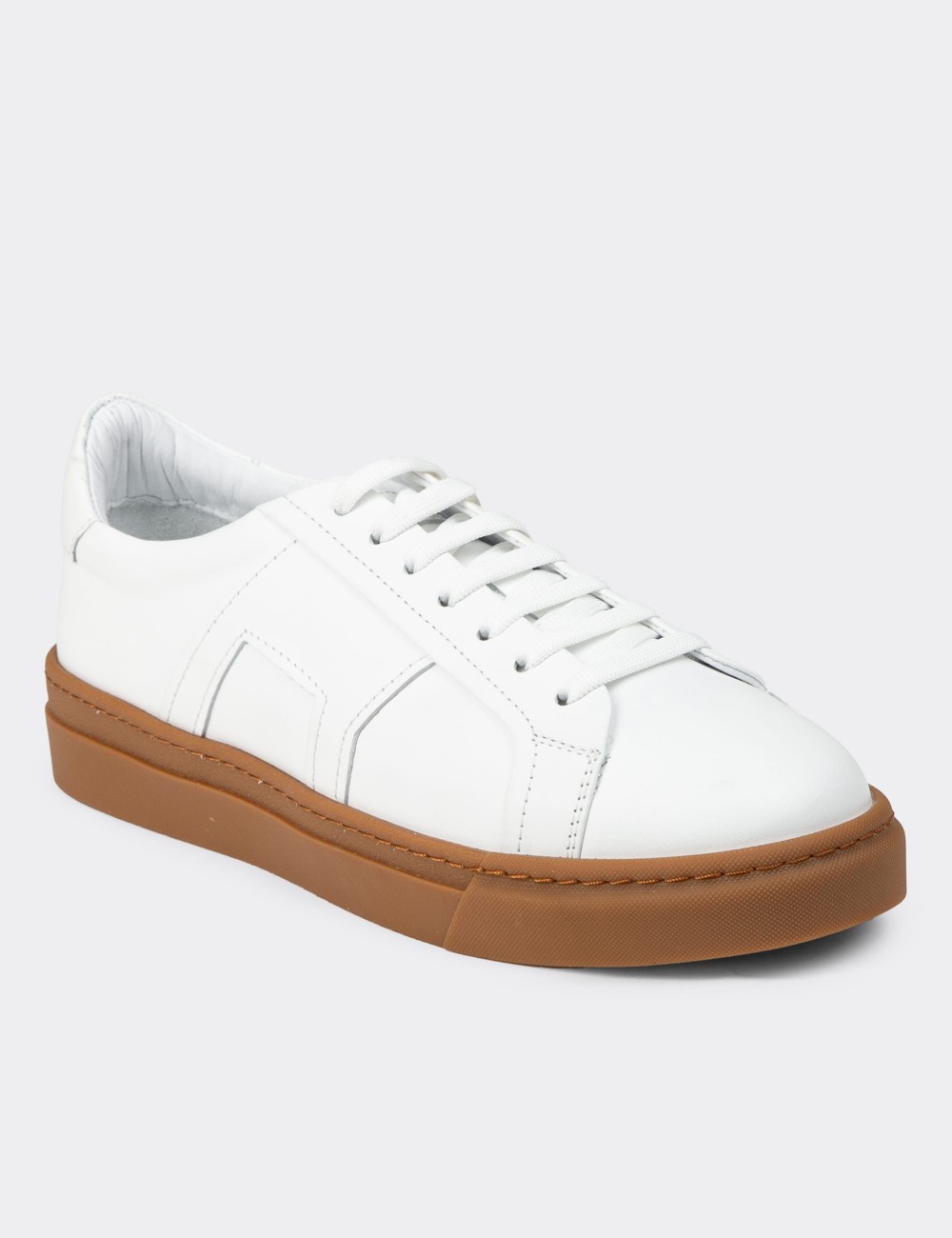 Men's White Leather Sneakers - 02002MBYZC03