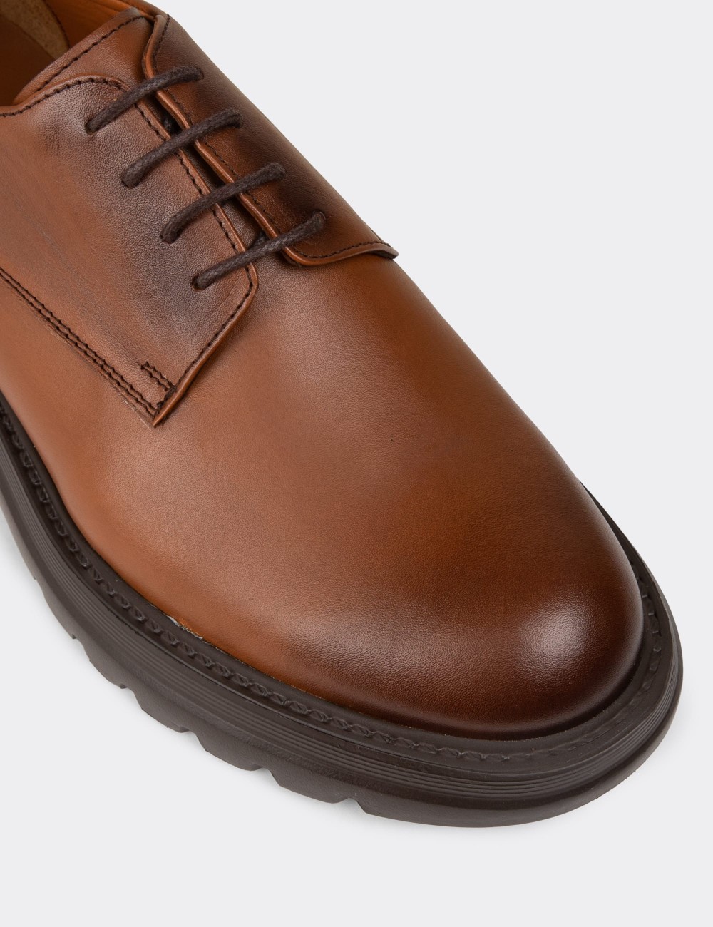 Men's Tan Leather Lace-up Shoes - 01934MTBAE01