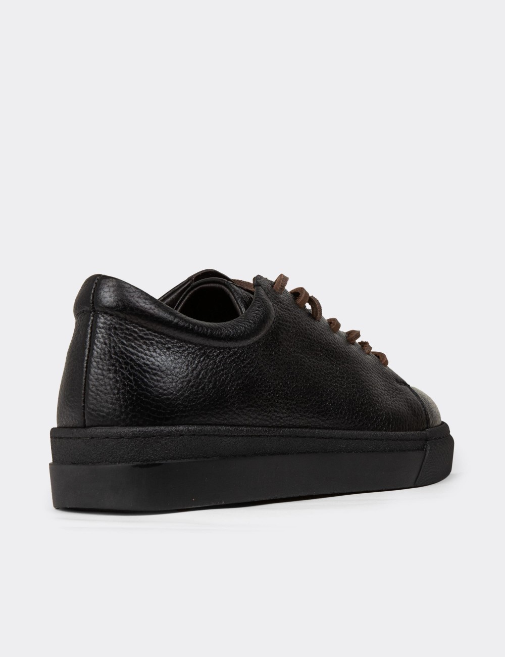 Men's Black Leather Sneakers - 02004MSYHC01