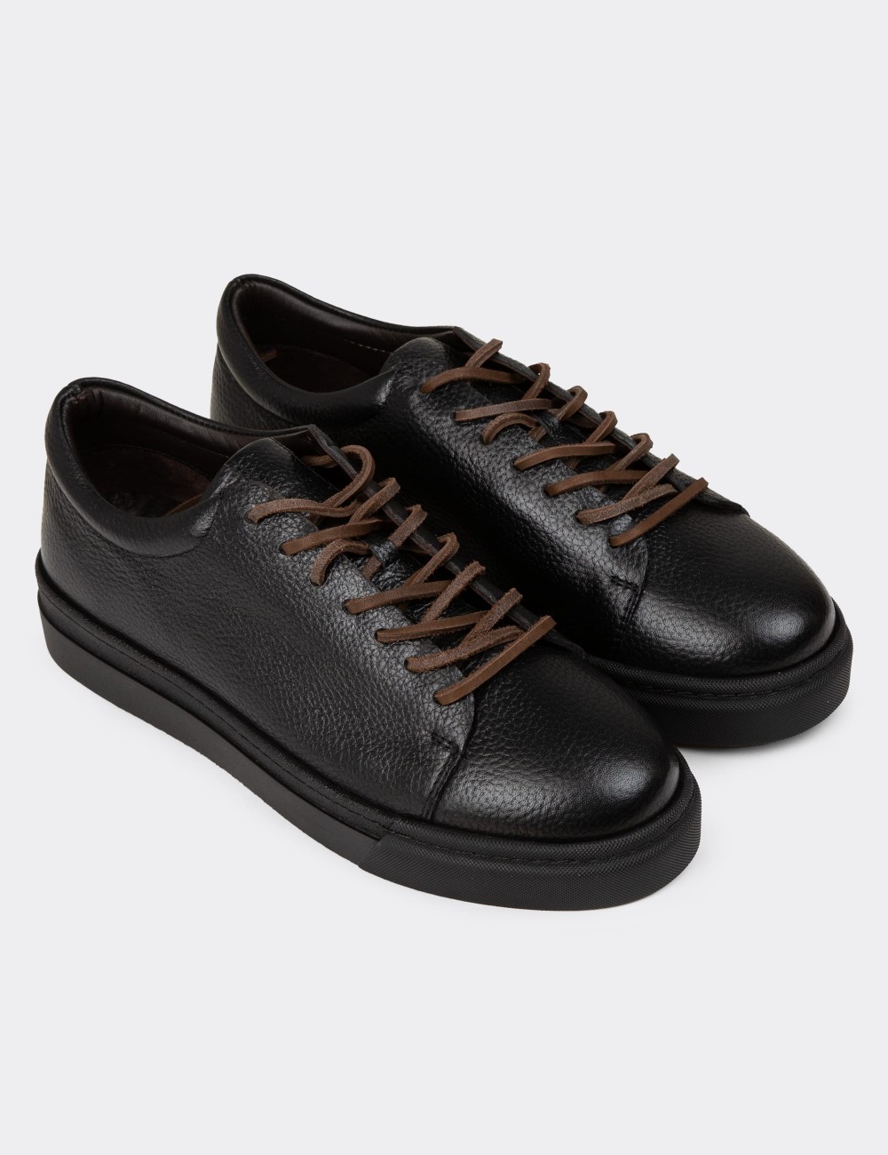Men's Black Leather Sneakers - 02004MSYHC01