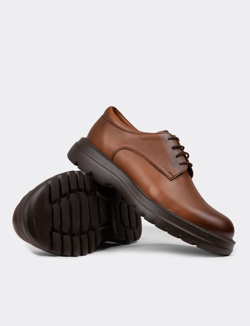 Men's Tan Leather Lace-up Shoes - 01934MTBAE01