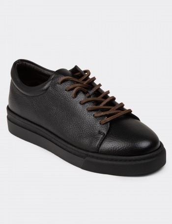 Men's Black Leather Sneakers