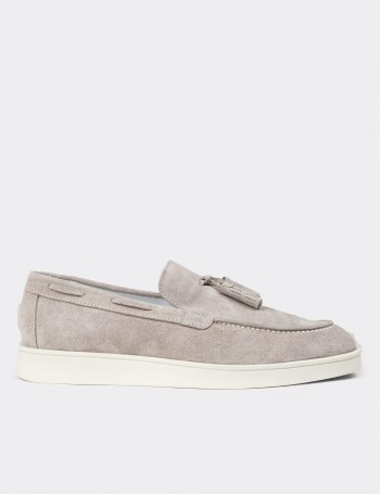 Men's Gray Suede Leather Loafers