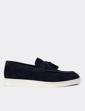 Men's Navy Suede Leather Loafers