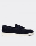 Men's Navy Suede Leather Loafers