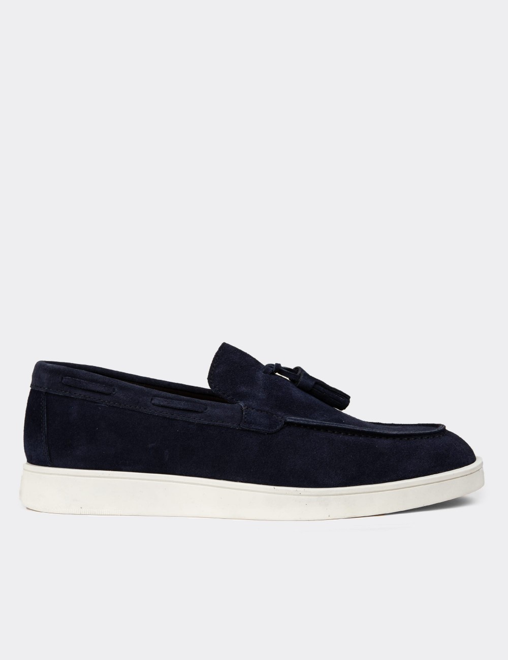 Men's Navy Suede Leather Loafers - 01994MLCVC02