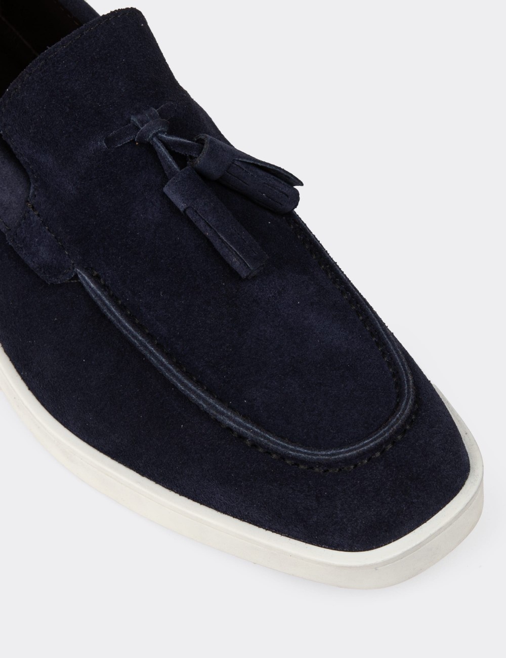 Men's Navy Suede Leather Loafers - 01994MLCVC02