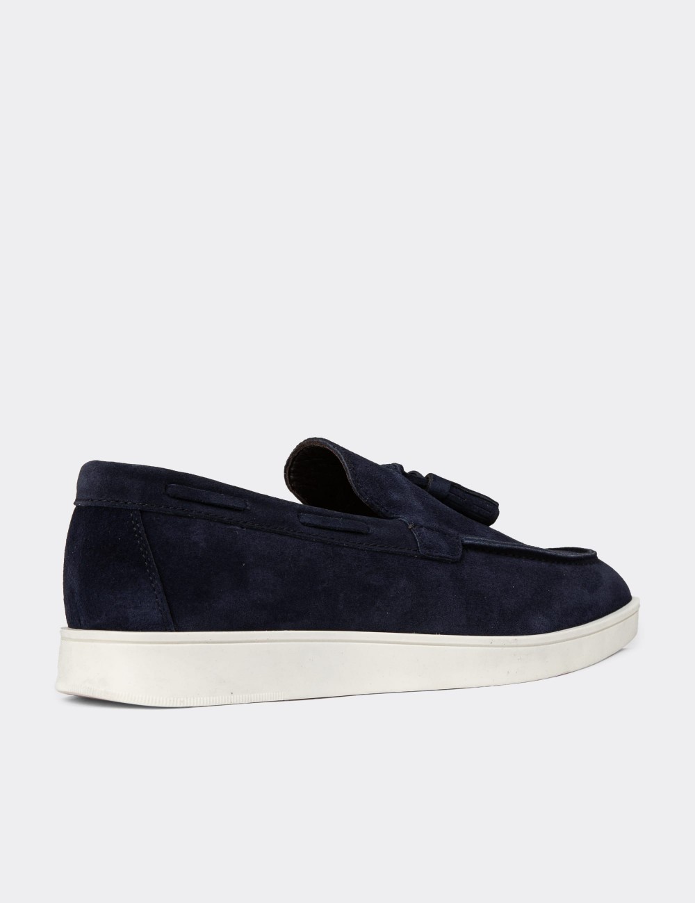 Men's Navy Suede Leather Loafers - 01994MLCVC02