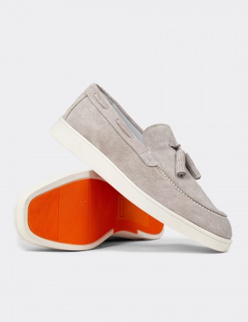 Men's Gray Suede Leather Loafers