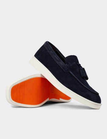 Men's Navy Suede Leather Loafers
