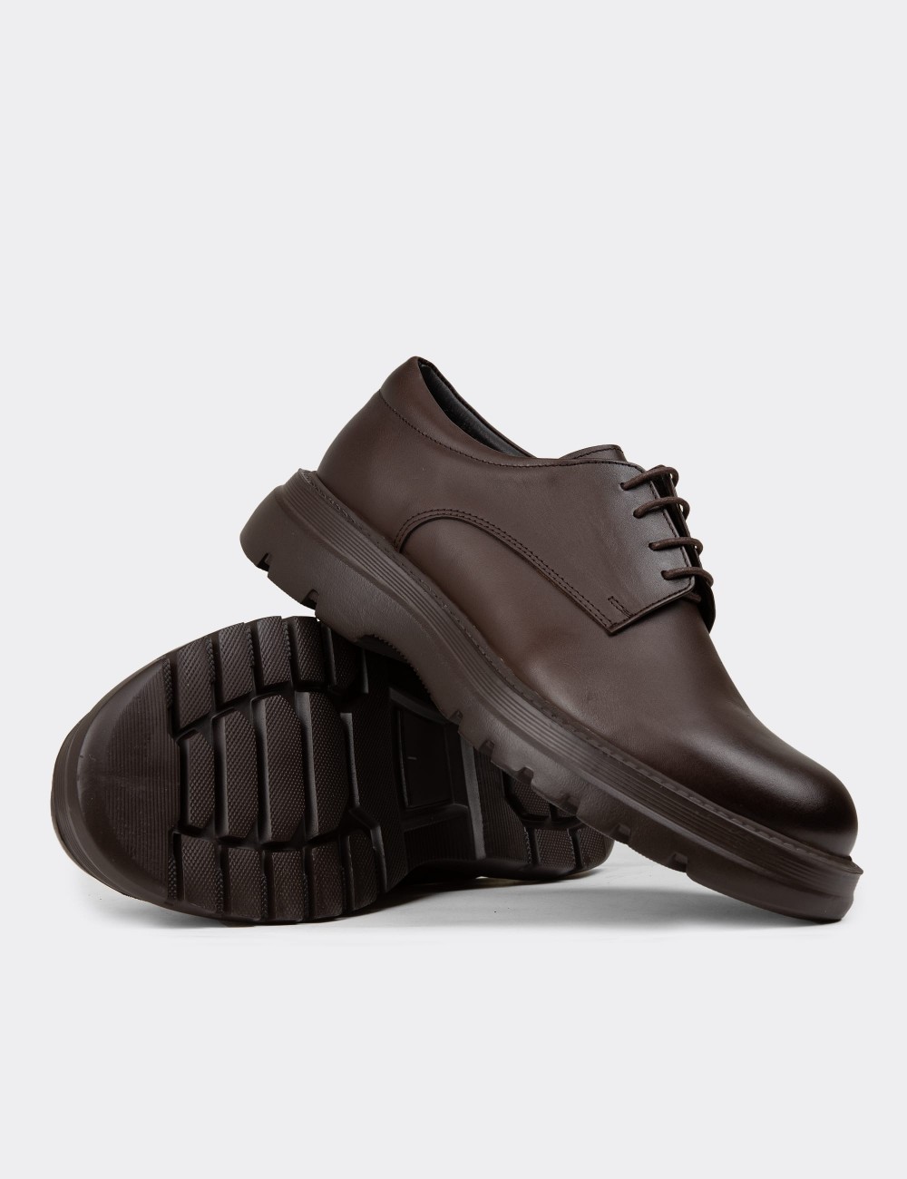 Men's Brown Leather Lace-up Shoes - 01934MKHVE05