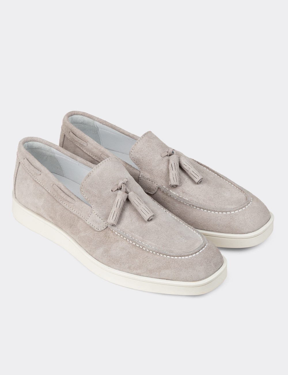 Men's Gray Suede Leather Loafers - 01994MGRIC02
