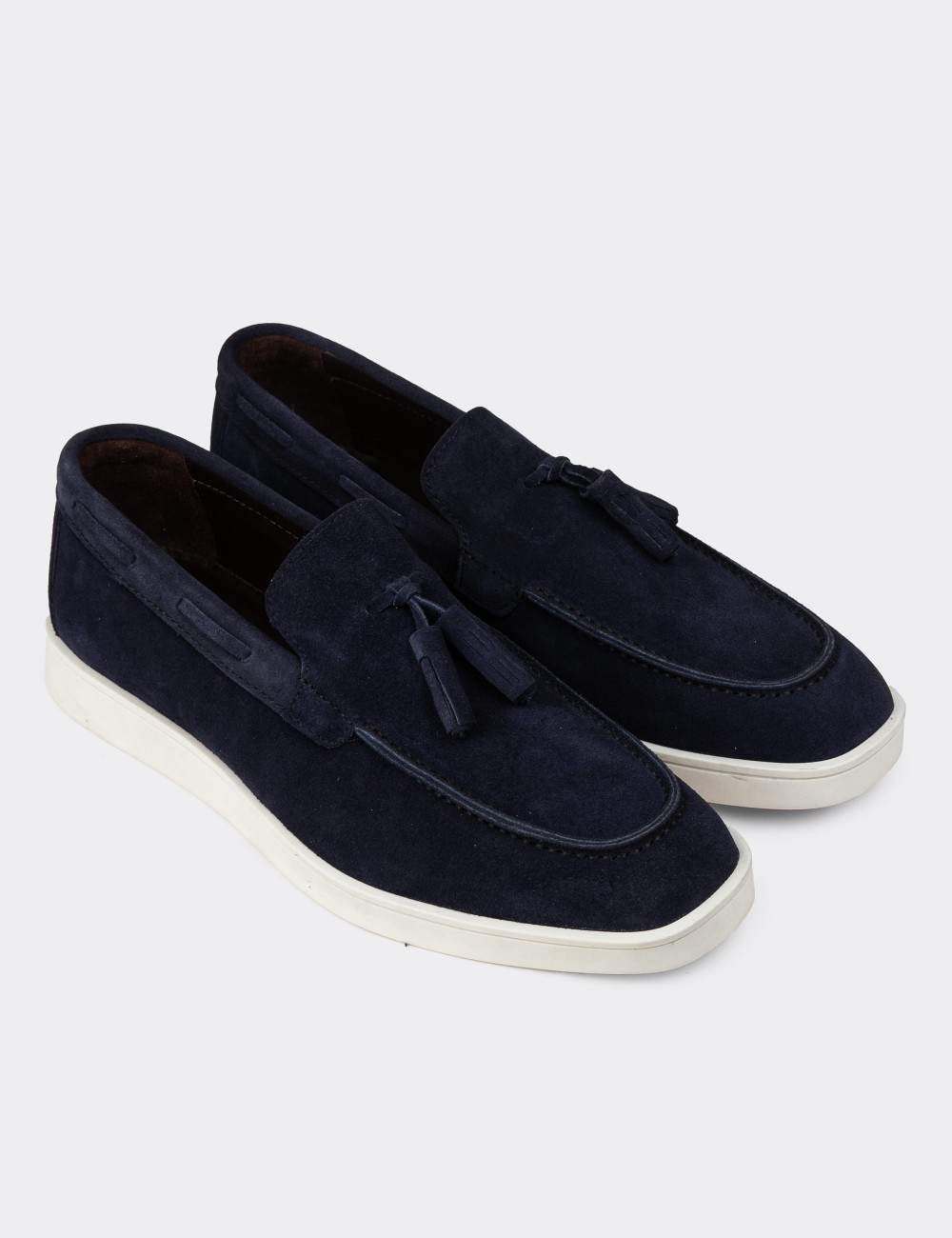 Men's Navy Suede Leather Loafers - 01994MLCVC02