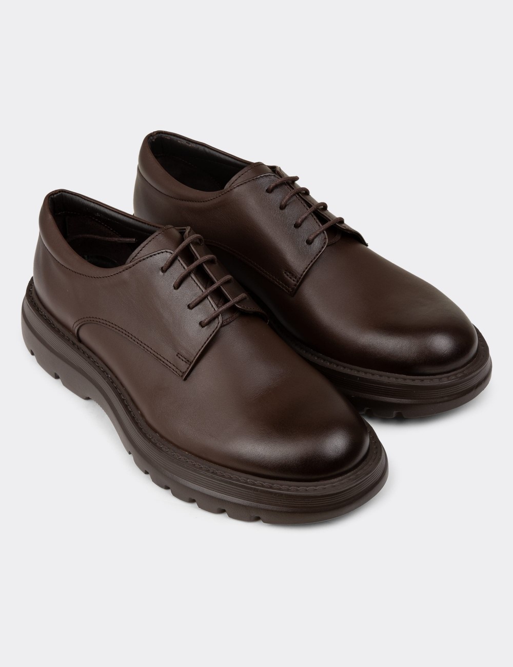 Men's Brown Leather Lace-up Shoes - 01934MKHVE05