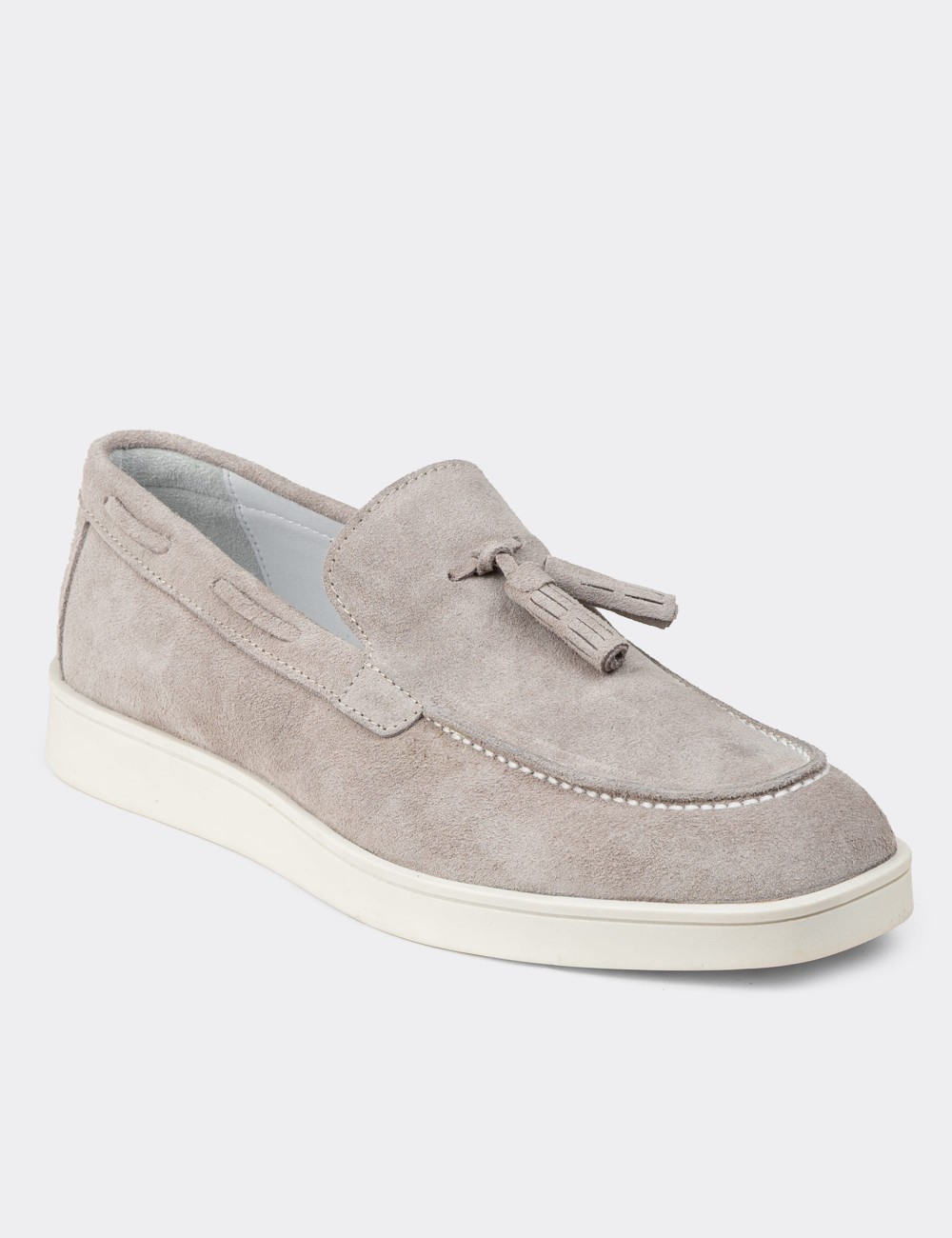 Men's Gray Suede Leather Loafers - 01994MGRIC02