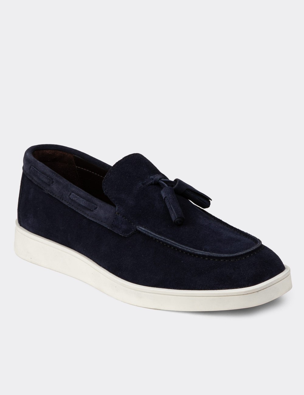 Men's Navy Suede Leather Loafers - 01994MLCVC02