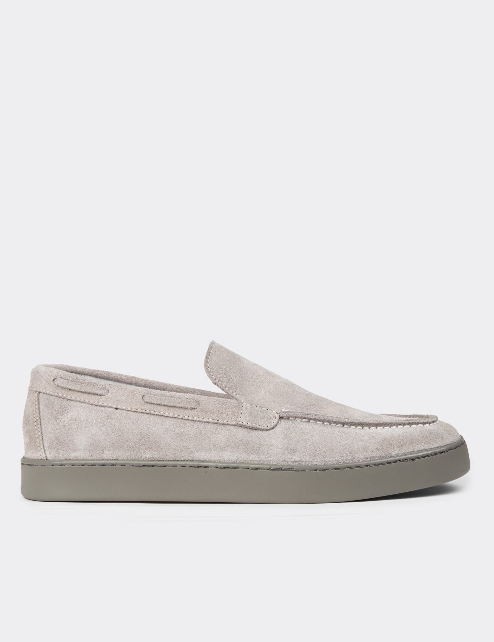 Men's Gray Suede Leather Slip-On Shoes - 01993MGRIC01