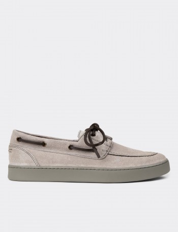 Men's Gray Suede Leather Nautical Lace-up Shoes