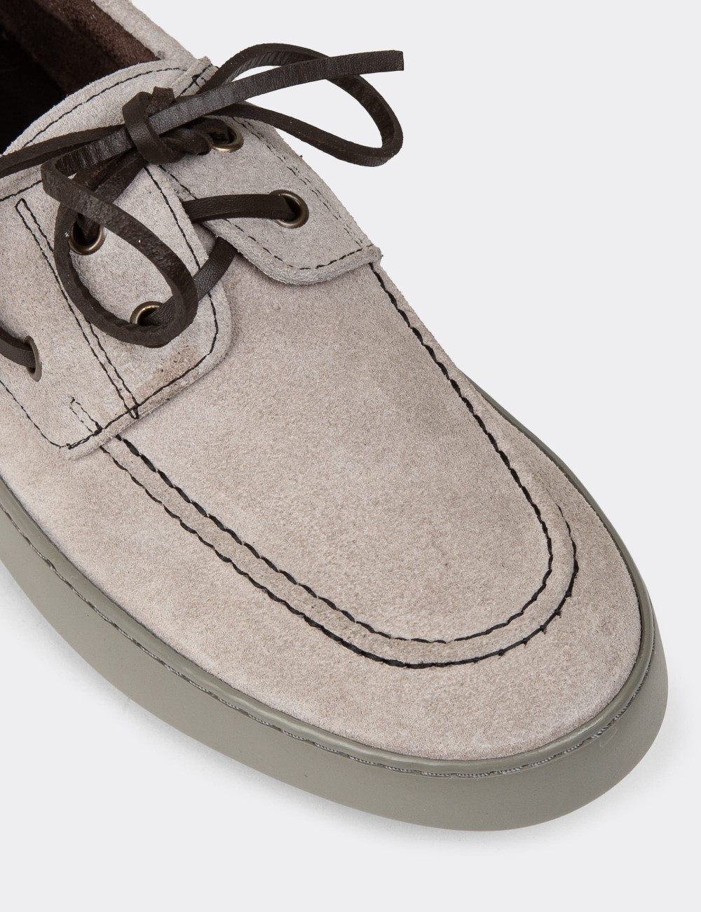 Men's Gray Suede Leather Nautical Lace-up Shoes - 01952MGRIC01