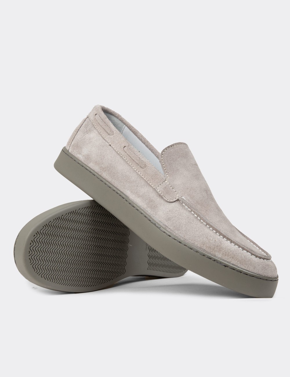 Men's Gray Suede Leather Slip-On Shoes - 01993MGRIC01